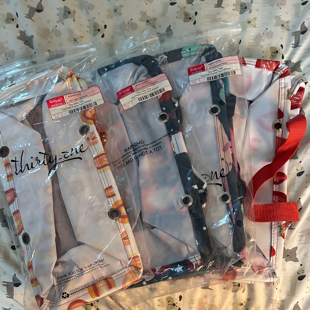 Thirty-One Patterned Storage Bags with Red and Black Accents